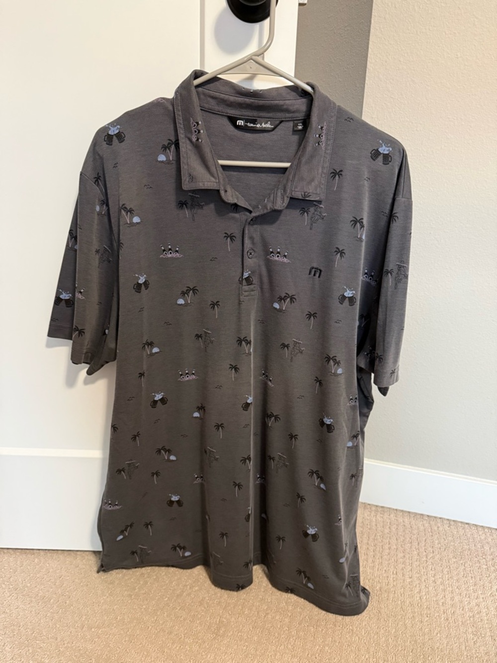 Travis Mathew Dark Gray Palm-Print Golf Polo Shirt- XXL